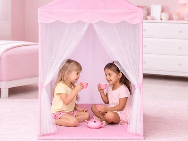 Børnetelt slot rosa polyester 130x98x125 cm med bærepose