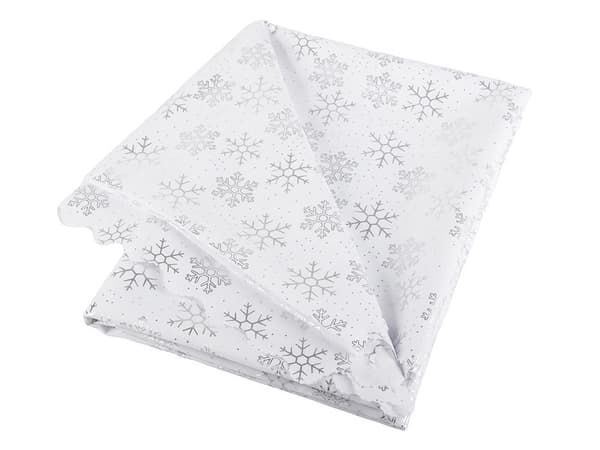 Juledug polyester hvid med stjerner/snefnug 140 x 220 cm