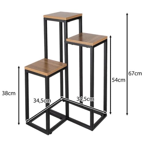 Blomsterstativ 3 niveauer metal/MDF 67 cm sort 15 kg pr. hylde
