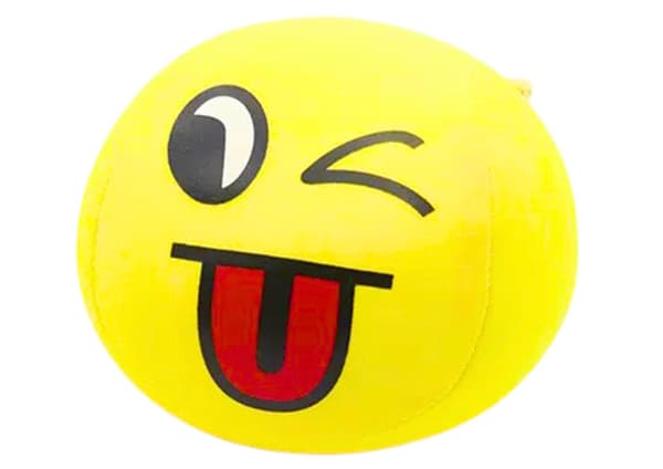 Blød legetøjsbold 9 cm gul smiley, CE EN71, fra 3 år