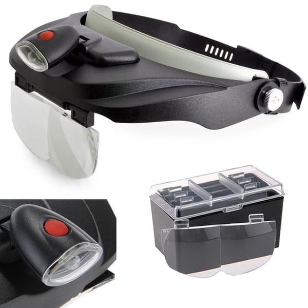 Pannlupp med LED och 4 linser 1,2x–3,5x inkl 3x AAA-batterier