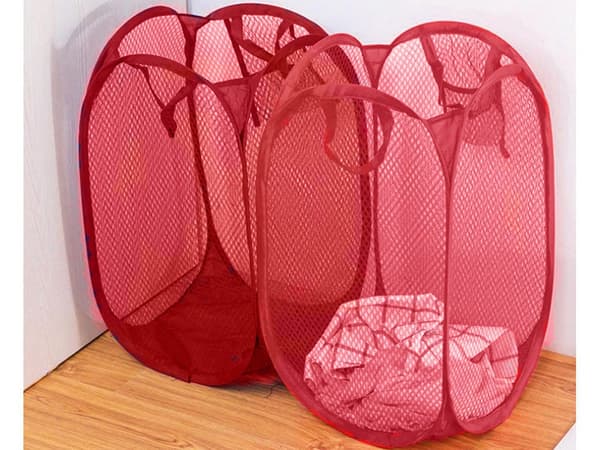 Sammenfoldelig opbevaringskurv i mesh 40 L rød 47x26x26 cm