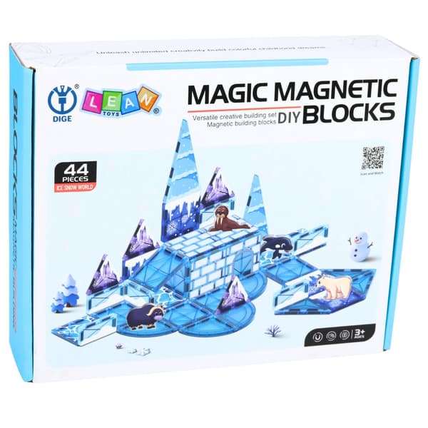 Magnetiska byggblock arktiskt set 44 delar med djurfigurer, blå