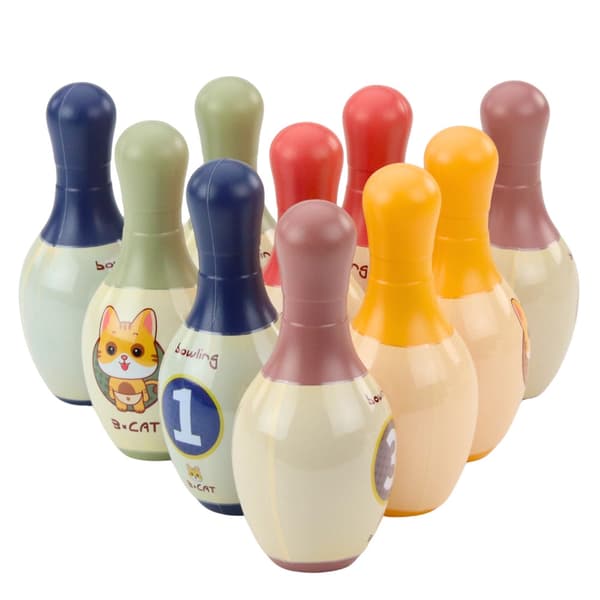 Bowling set för barn 10 pinnar + 2 bollar med fingerhål kattmotiv