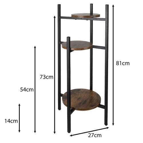 Blomsterstativ 3 niveauer metal/MDF 81x27x27 cm sort/brun