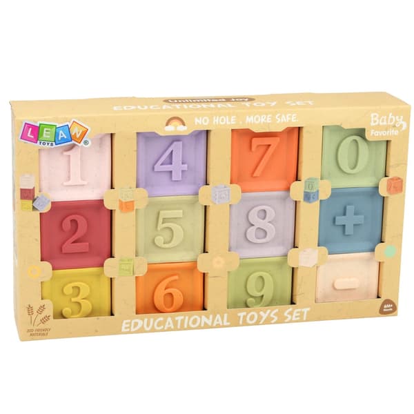 Sensoriska utbildningsblock i gummi med siffror/texturer 12-pack 5x5 cm