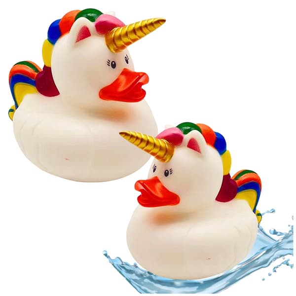 Badelegetøj enhjørningsand Unicorn Duck hvid/regnbue 9,5x8,5 cm