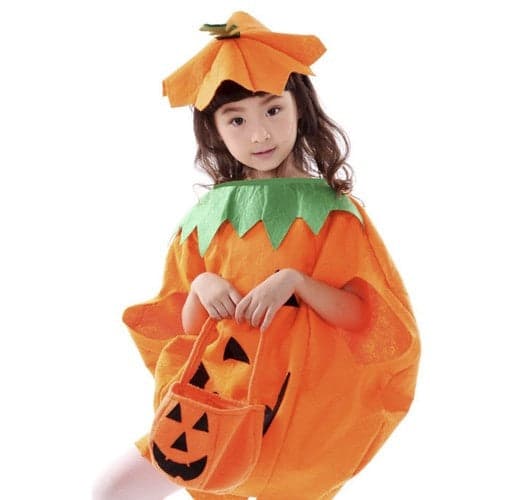 Græskar Halloweenkostume børn 3 dele med hat og slikpose 3+ år