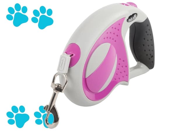 Automatisk hundeline 5 m til hund op til 20 kg rosa