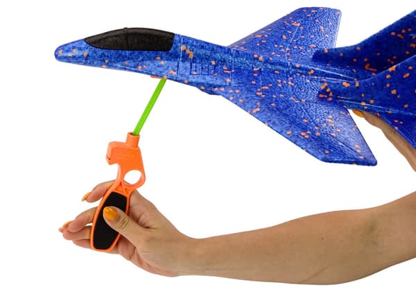 Styrofoamilentokonelelu kuminauhalla (slingshot), sininen, 43 cm