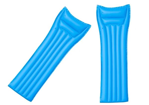Oppustelig bademadras blå 183x69 cm med pude PVC max 90 kg