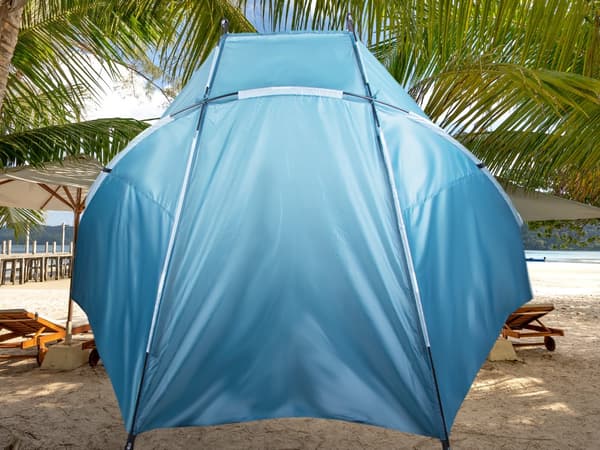 Strandtelt med UV-beskyttelse hurtig opsætning polyester blå 200x100x110 cm