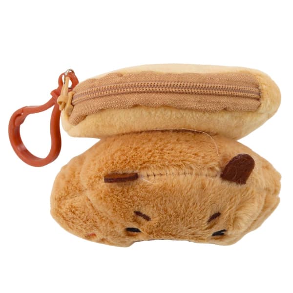 Plush møntlomme kapybara med nøglering/karabin, brun 8,5 cm