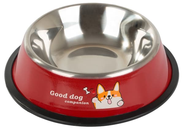 Hundeskål rustfrit stål 1 L med skridsikker gummibase 22 cm