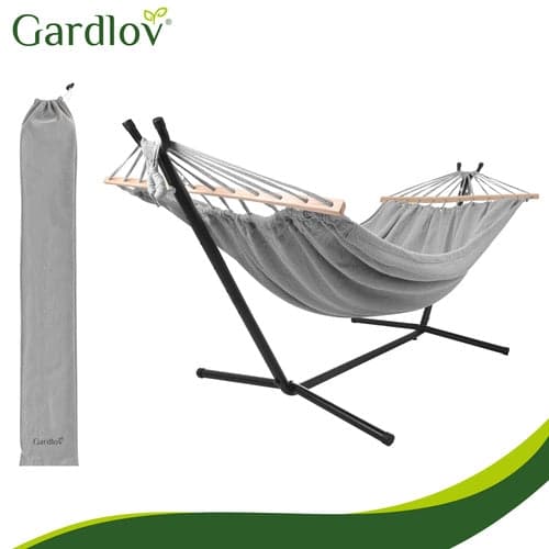 Dubbel hängmatta med ram 200x150 cm 250 kg bomull/polyester grå
