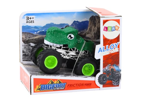 Terrængbil legetøj dinosaur grøn 11 cm, gummihjul, 3+ år