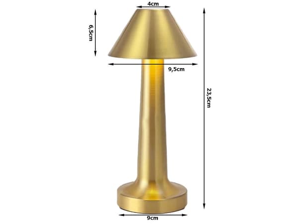 Bordlampe LED touch dæmpbar 3 lysindstillinger genopladelig guld 23,5 cm