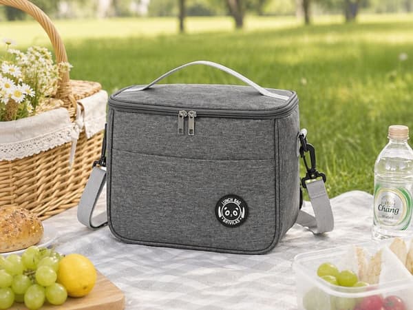 Isolerad lunchväska 25x18x14 cm polyester grå med axelrem