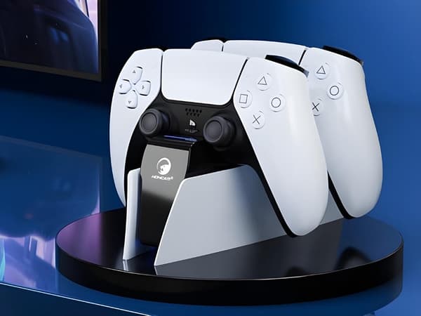 PS5 opladerstation for 2 DualSense-controllere med LED sort/hvid USB