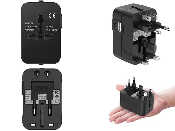 Universell reseadapter 2x USB svart, UK/EU/US/AUS (Type G/C/A/I)