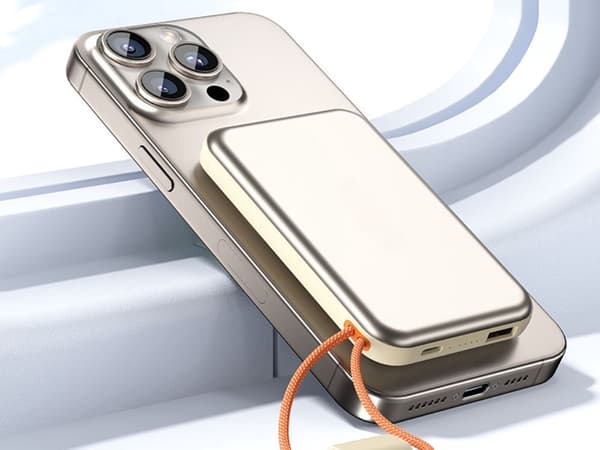 Powerbank 10 000 mAh trådlös 15 W QC 3.0 USB-C/Lightning cream