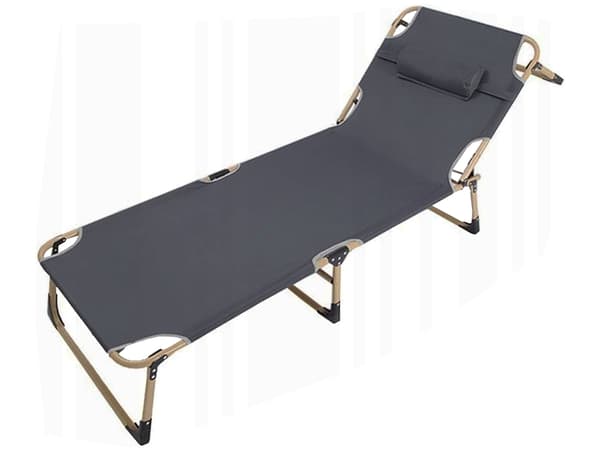 Resesäng 190x68x30 cm med justerbart ryggstöd och nackkudde grå