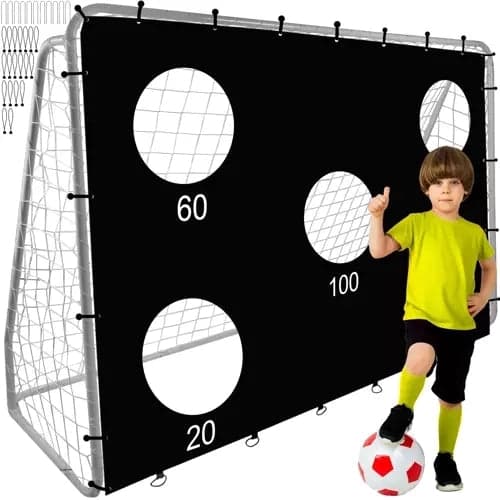 Fodboldmål i stål 240x170 cm med net og målskive, hvid/sort