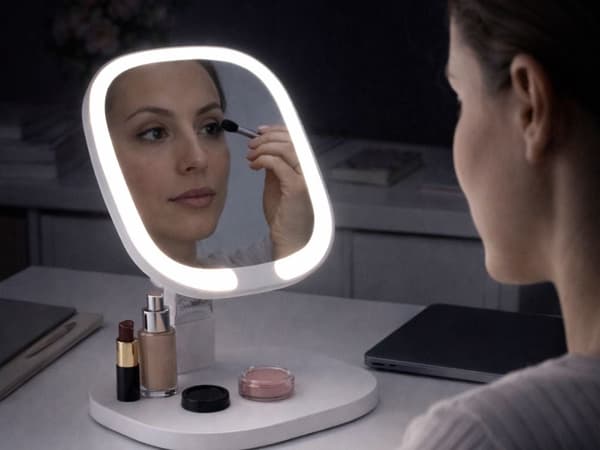 LED-makeupspejl 17x17 cm foldbart med 3 lysindstillinger USB-C genopladelig