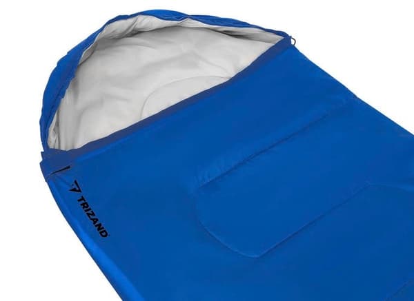 Sovepose 200x75 cm hulfiber 210T ripstop med hætte blå/sort