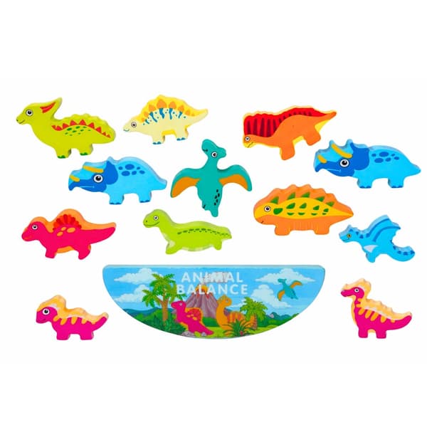 Balancespil med dinosaurieklodser 12 dele (11 klodser + balancebase)