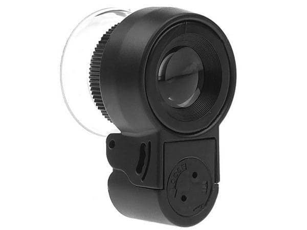 Juvelerlup 45x med 2 LED + UV, linse 21 mm, sort, etui