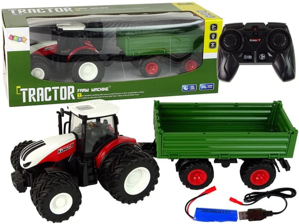 Fjärrstyrd traktor med släp 1:24 röd/grön, ljus, 3+ år