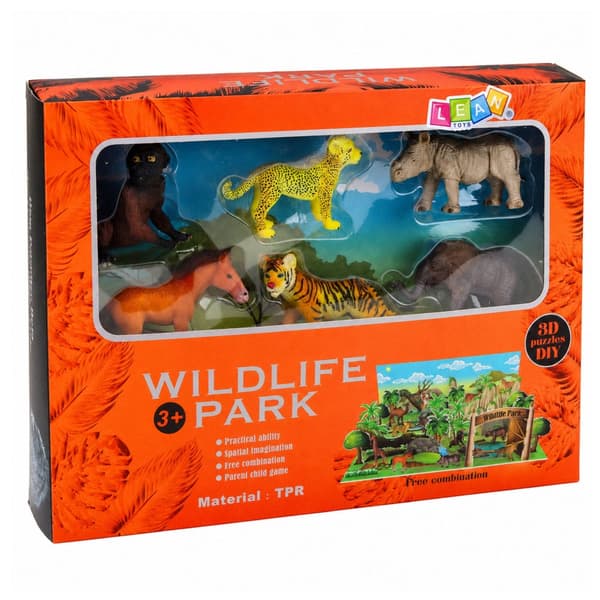 Vilda djurfigurer set 6-pack med 3D-bakgrund leopard tiger elefant