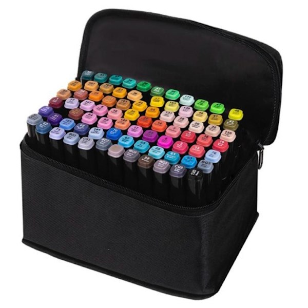 80-Pack Dubbelsidiga Tuschpennor med Fodral