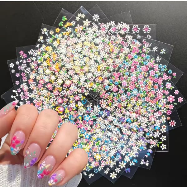 Nageldekorationer Blommor - 10 Ark Självhäftande Stickers multifärg