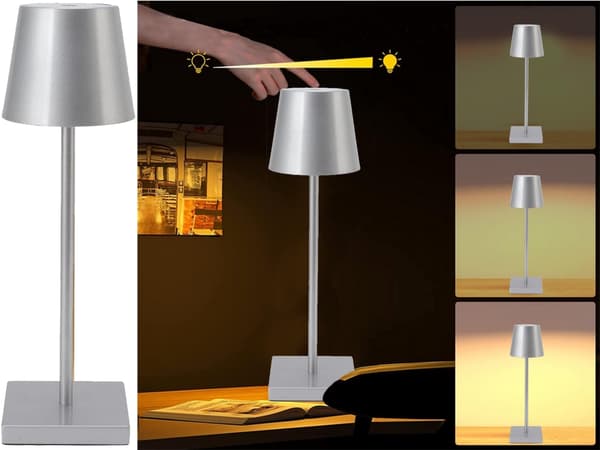 Bordslampa LED touch dimbar 3 ljuslägen silver 38 cm USB-C