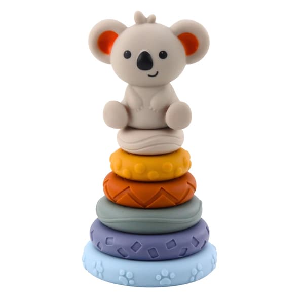 Montessori sensoriskt stapeltorn koala i silikon 13 delar bitring