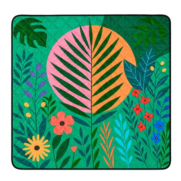 Picknickfilt 100x150 cm blommönster hopvikbar med bärrem