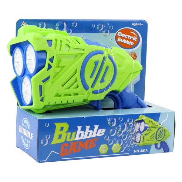 Boblepistol med LED-lys og boblevæske, blå-grøn