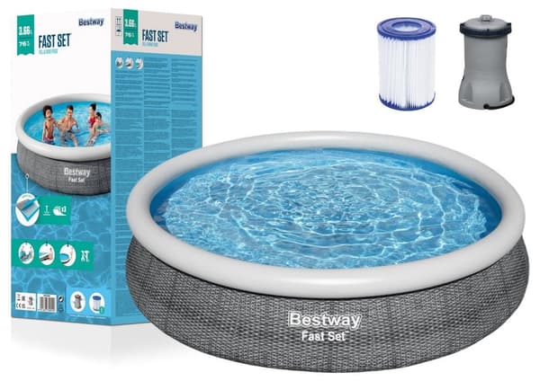 Uppblåsbar ringpool 366x76 cm 5377 l med dräneringsventil