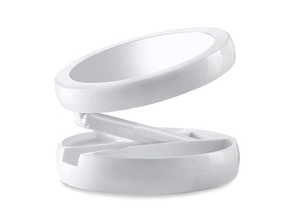 Makeupspejl med LED-belysning 1x/10x 180° rotation, spejl Ø12,5 cm