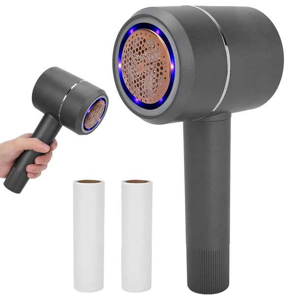 Fnugfjerner genopladelig med UV LED 6 blade sort + 2 klæberuller