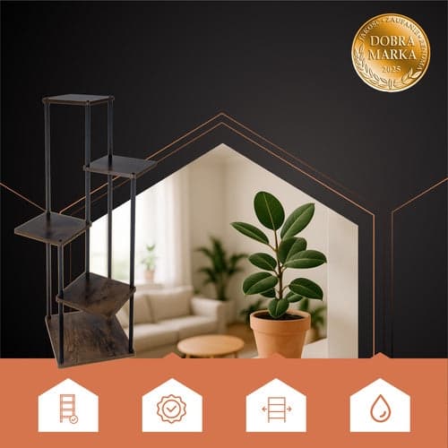 Blomsterreol 5 niveauer metal/MDF 108 cm sort/træ
