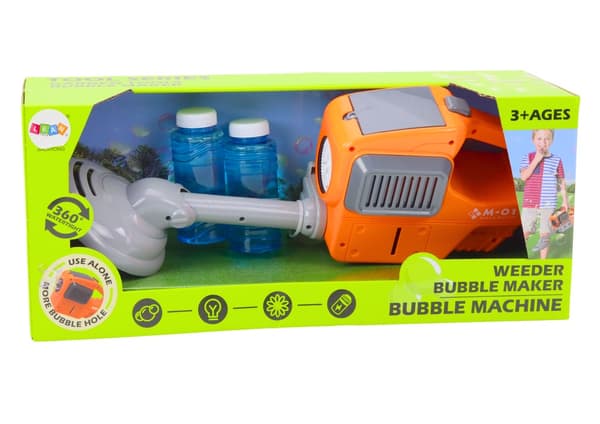 Legetrimmer med sæbeboblemaskine orange, 2 boblevæsker