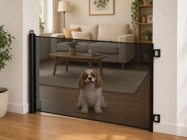 Hundegrind sikkerhedsnet 80x150 cm sort/grå uden boring 5 kroge