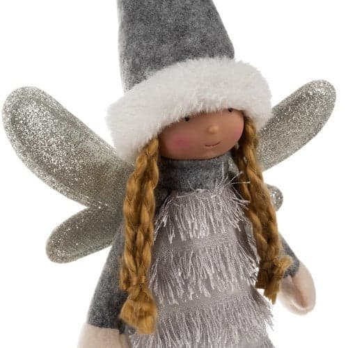 Julfigur stående älva med glittrande vingar 40 cm vit/grå/silver