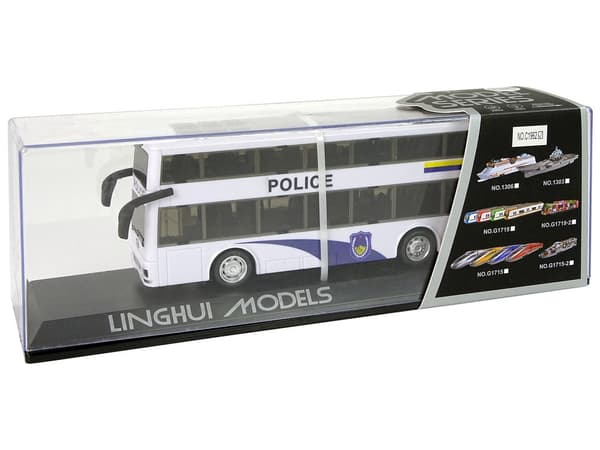 Poliisin kaksikerroksinen leikkibussi 23 cm valolla/äänellä ja pull-back-toiminnolla, 3+