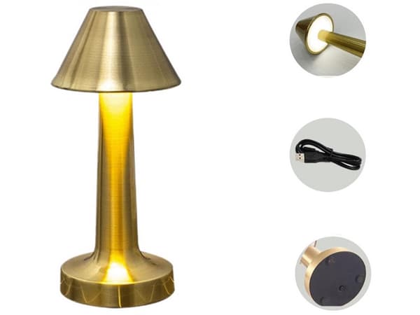 Bordlampe LED touch dæmpbar 3 lysindstillinger genopladelig guld 23,5 cm