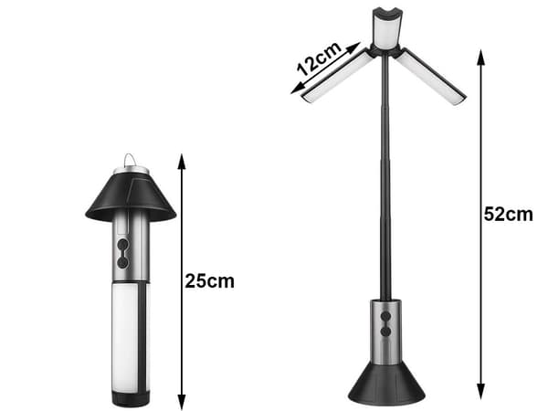 Teleskopisk campinglampe LED 25–52 cm med lommelygte USB-C