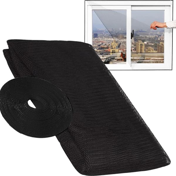 Myggenet til vindue polyester sort 180x150 cm med selvklæbende kardborre